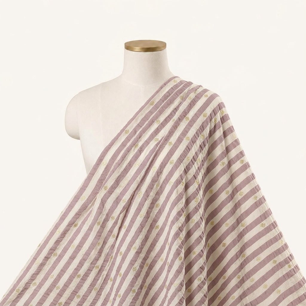 Cream Stripes Semi Banaras Fabric Draped as a saree