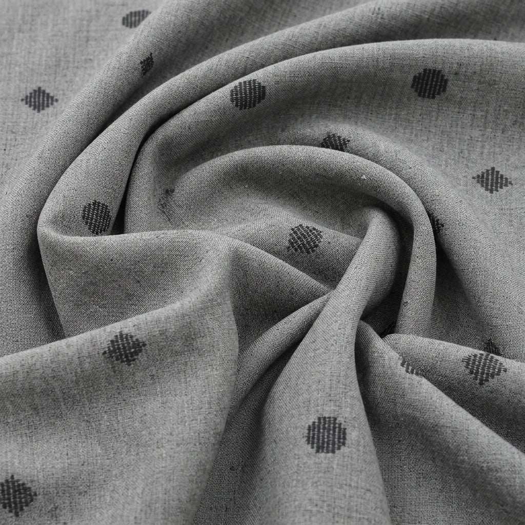 Swirled Grey Printed Cotton Fabric Showing Drape