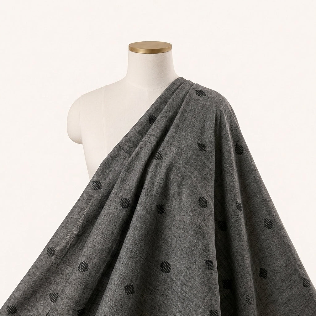 Grey Printed Cotton Fabric Draped as a saree