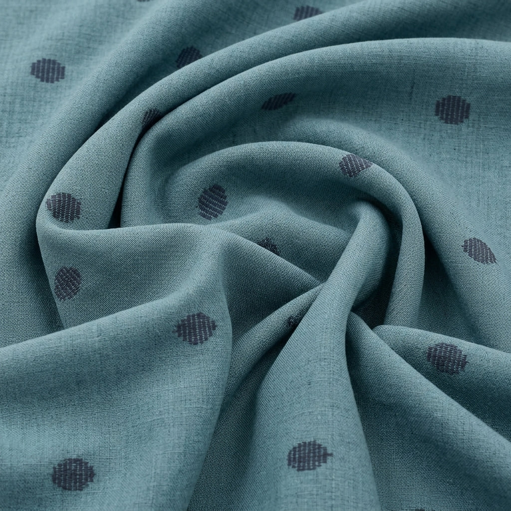 Swirled Blue Printed Cotton Fabric Showing Drape