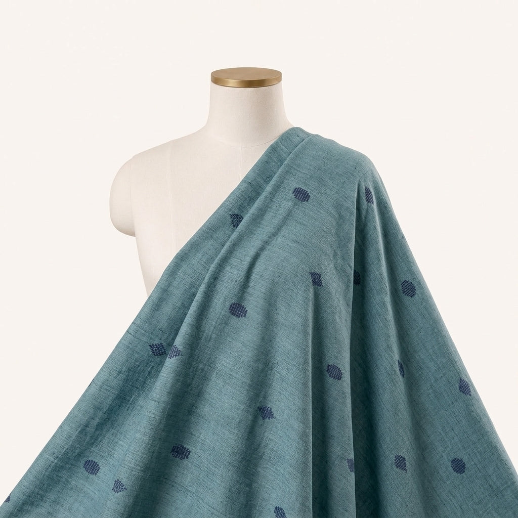 Blue Printed Cotton Fabric Draped as a saree