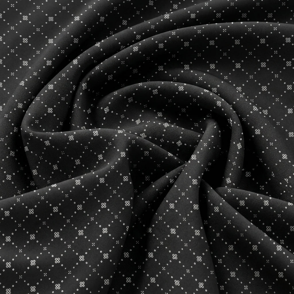 Swirled Black Diamond Rayon Fabric Showing Drape