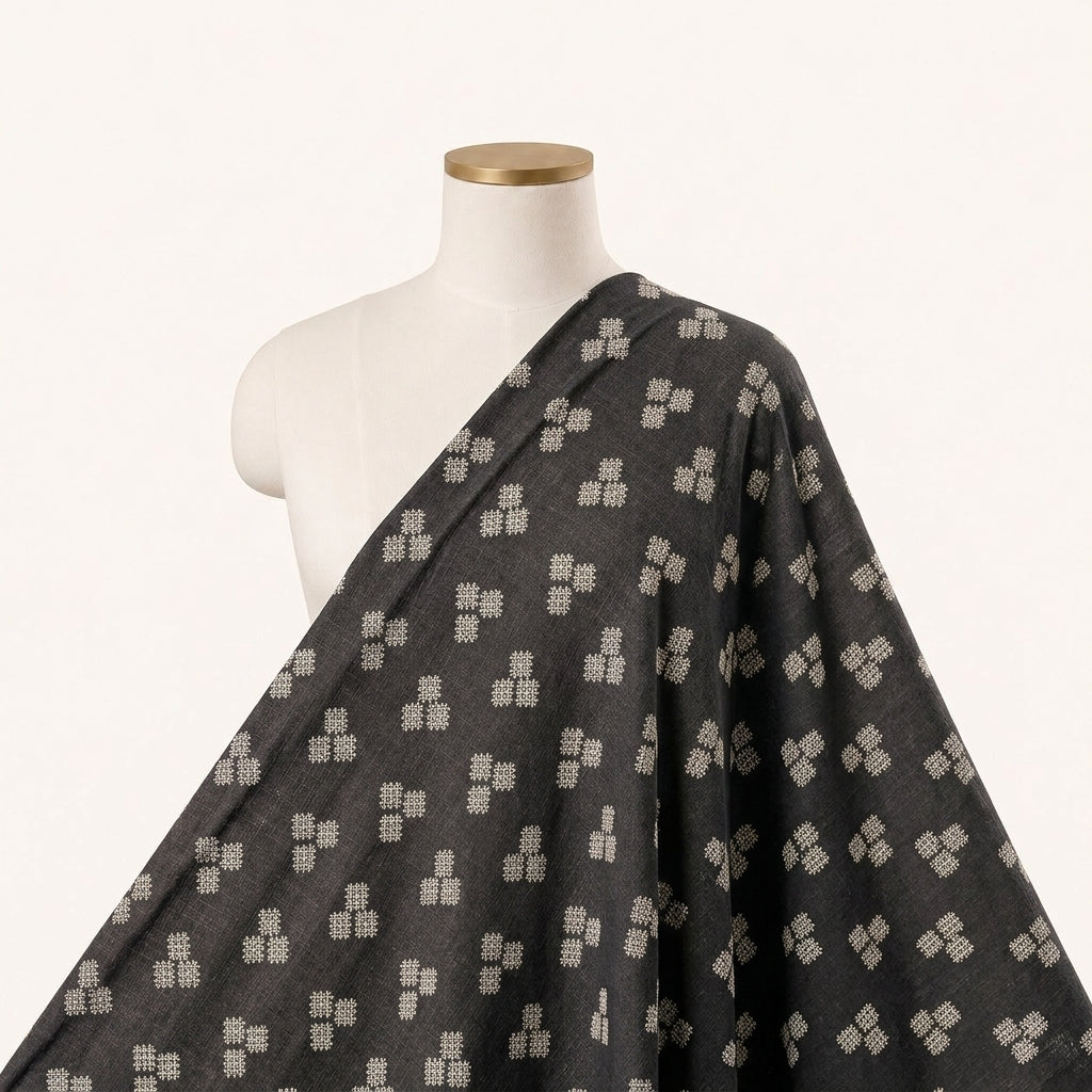 Black Abstract Rayon Fabric Draped as a saree