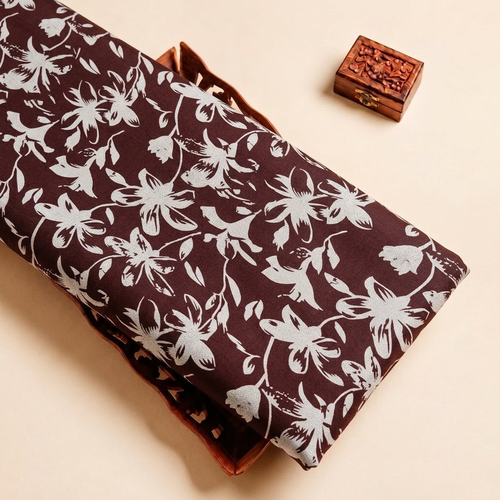 Maroon Floral Rayon Fabric