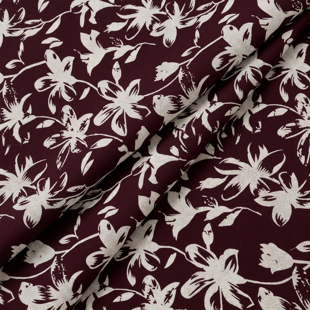 Folded Maroon Floral Rayon Fabric
