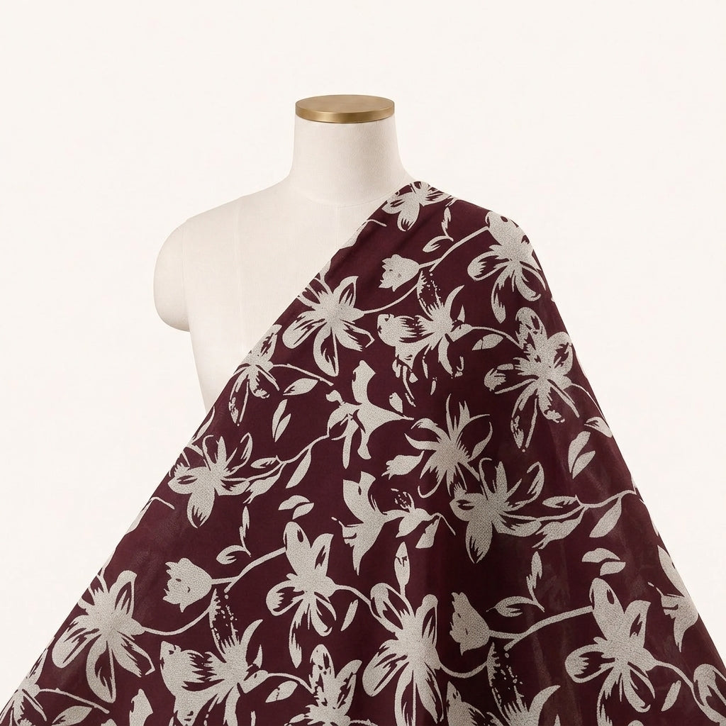 Maroon Floral Rayon Fabric Draped as a saree