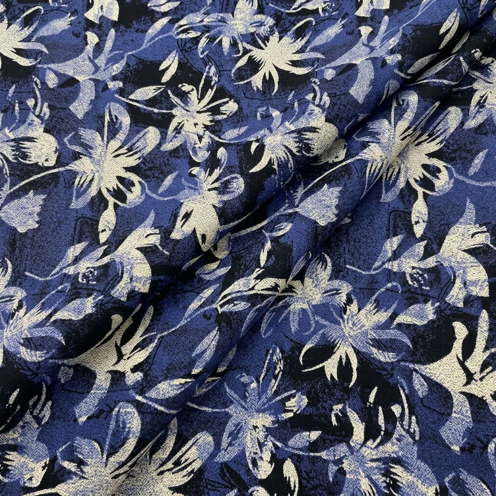 Folded Blue Floral Rayon Fabric