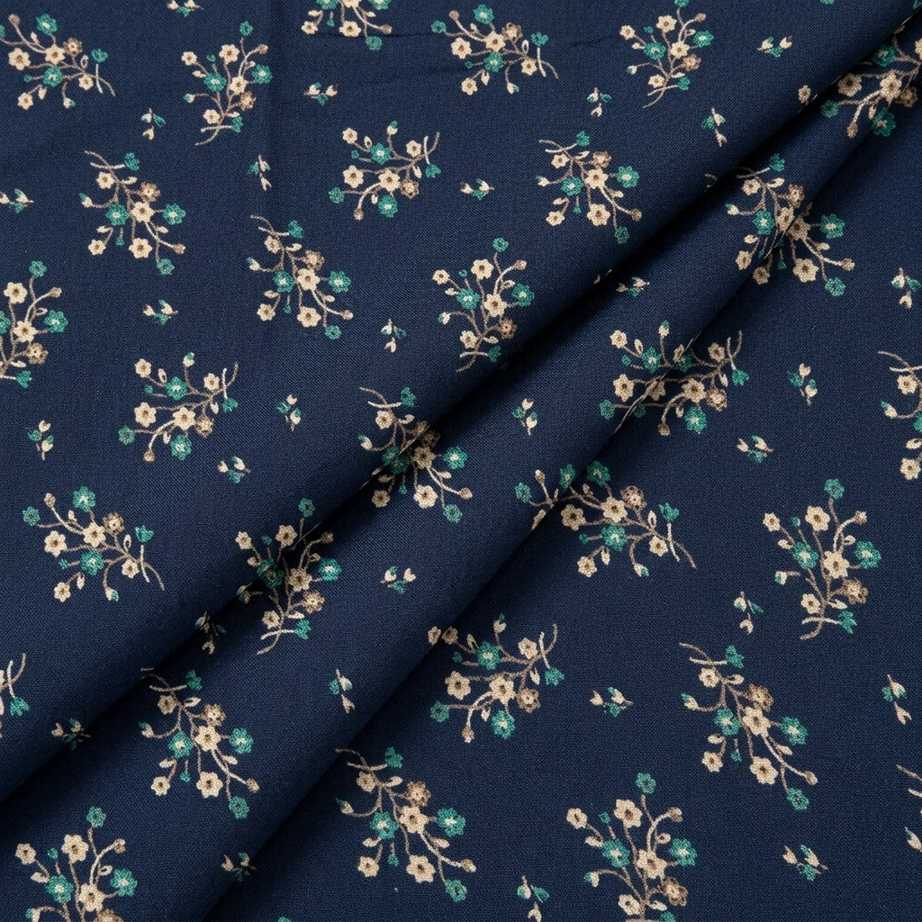 Folded Blue Floral Rayon Fabric