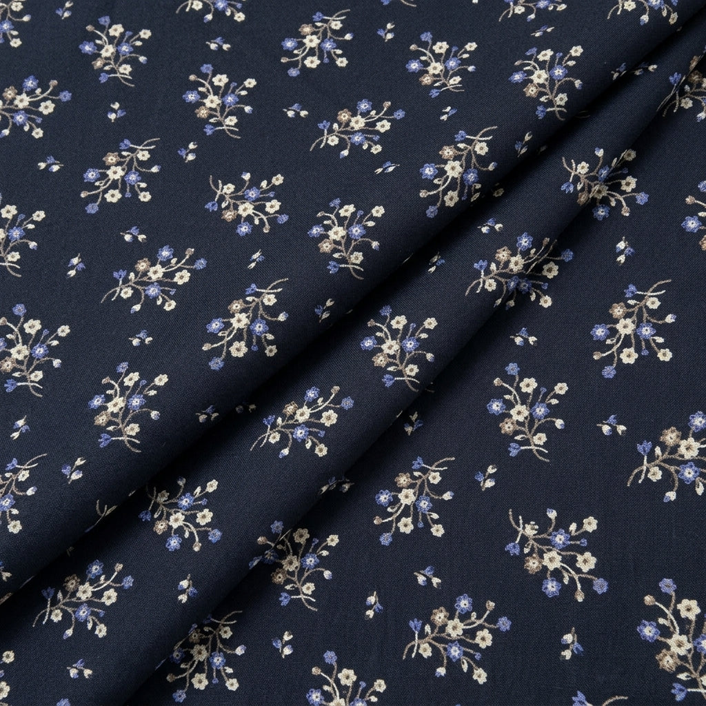 Folded Black Floral Rayon Fabric