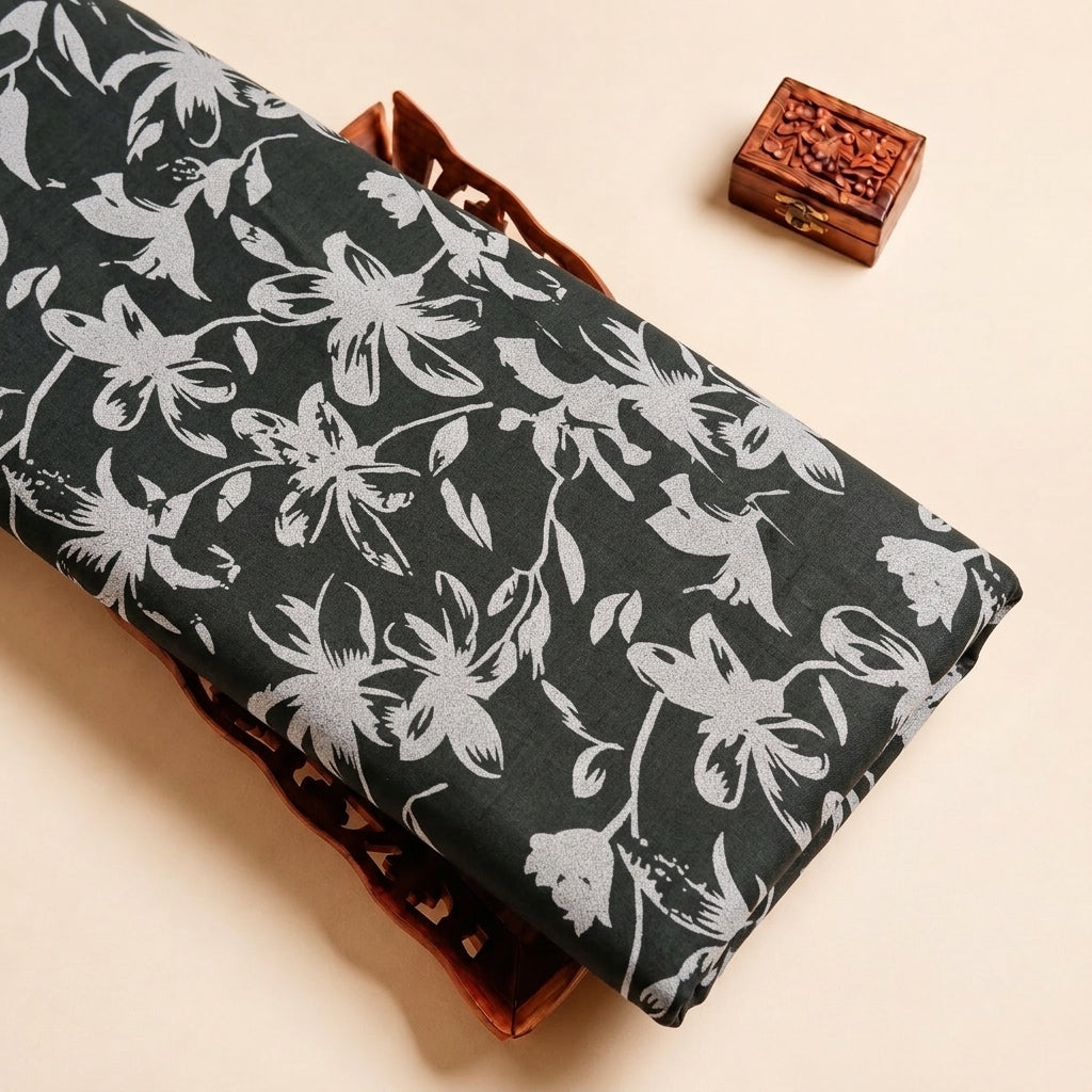 Green Floral Rayon Fabric