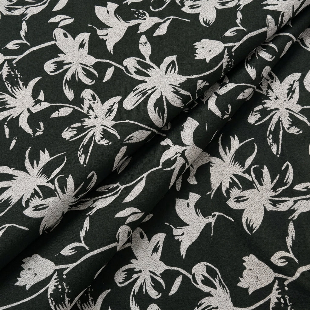 Folded Green Floral Rayon Fabric