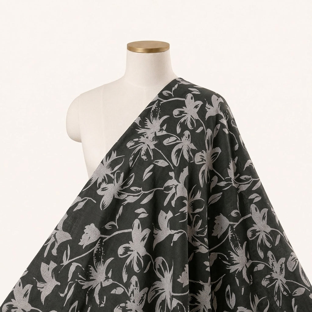 Green Floral Rayon Fabric Draped as a saree