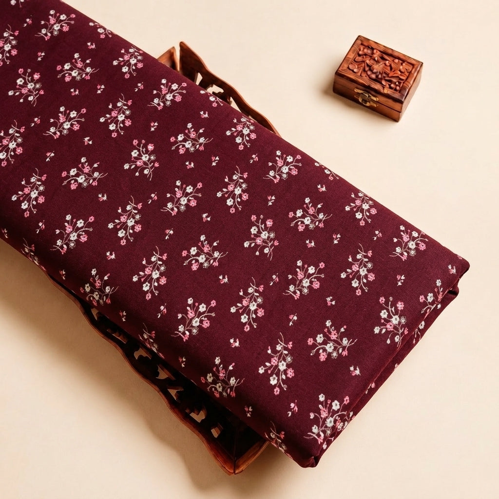 Maroon Floral Rayon Fabric