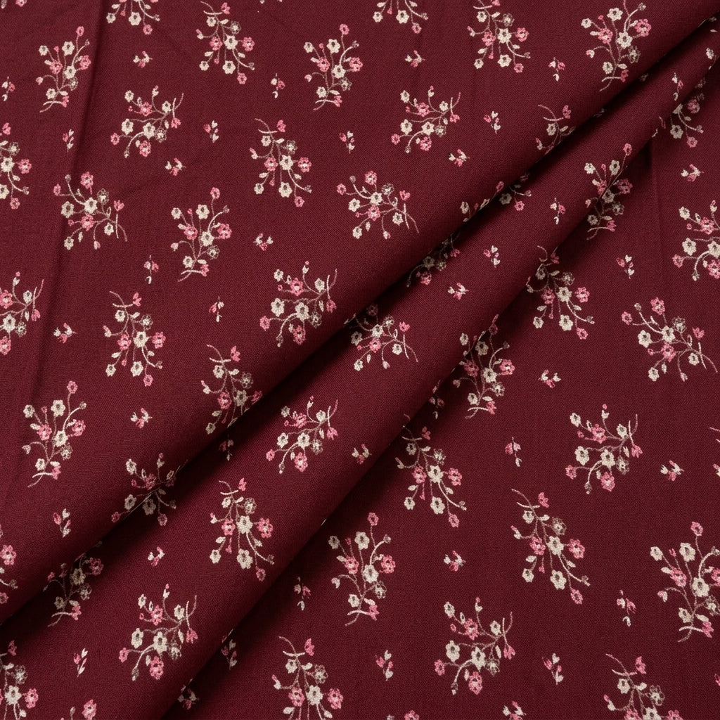 Folded Maroon Floral Rayon Fabric