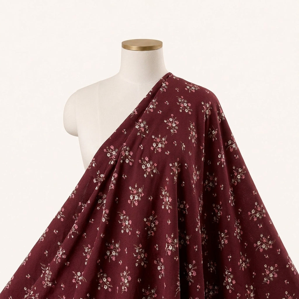Maroon Floral Rayon Fabric Draped as a saree
