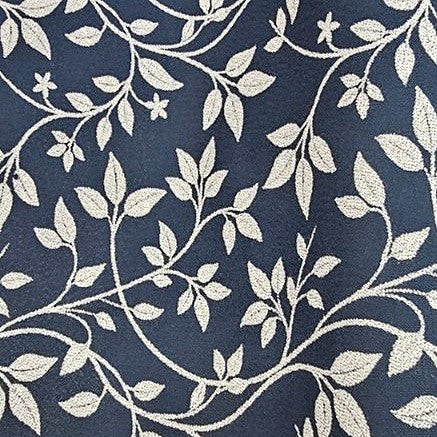 Navy Blue Floral Rayon Fabric, laid flat