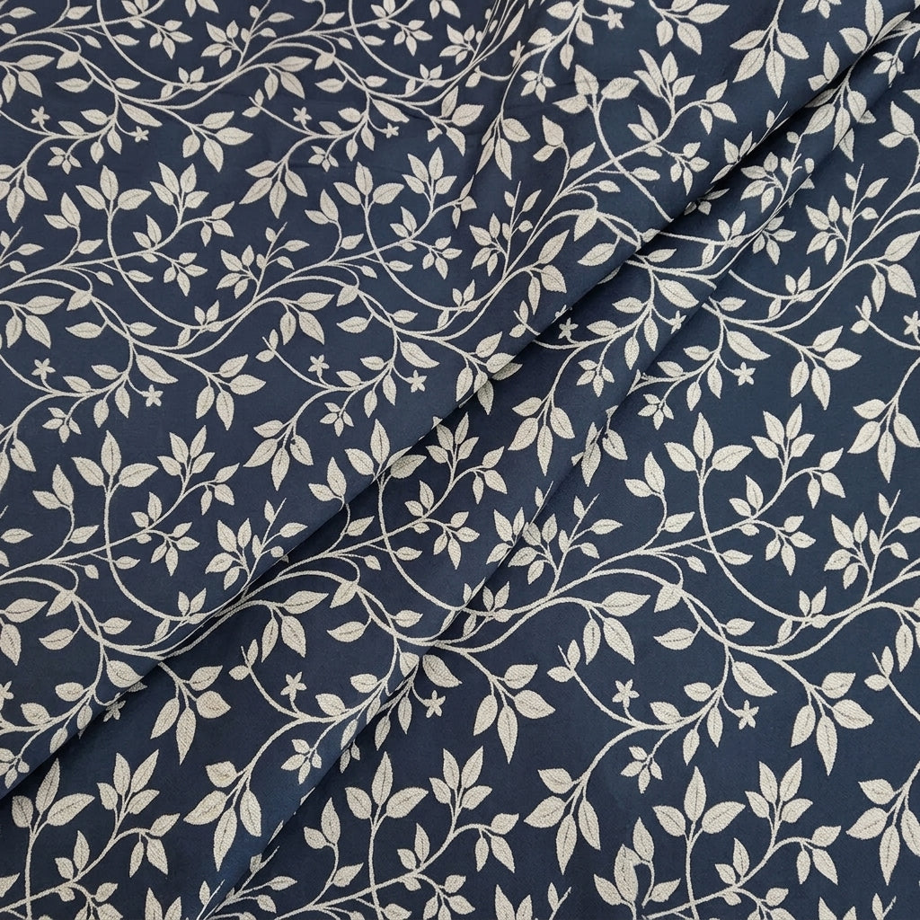 Folded Navy Blue Floral Rayon Fabric