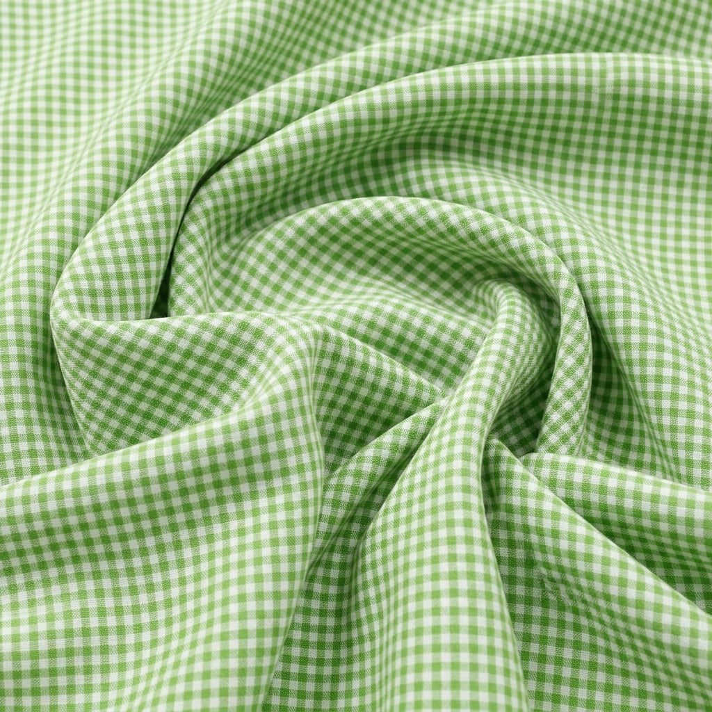 Swirled Green Checked Cotton Fabric Showing Drape