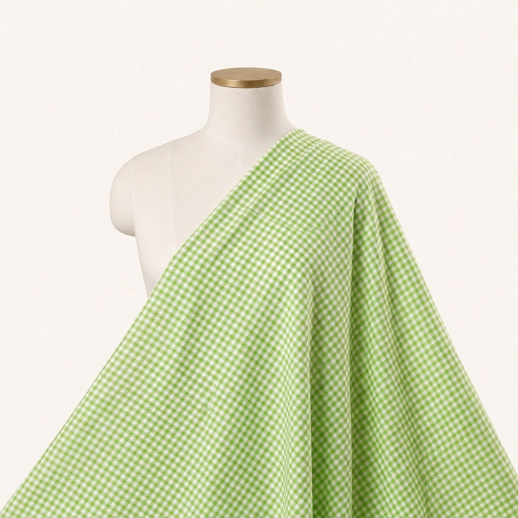Green Checked Cotton Fabric Draped as a saree