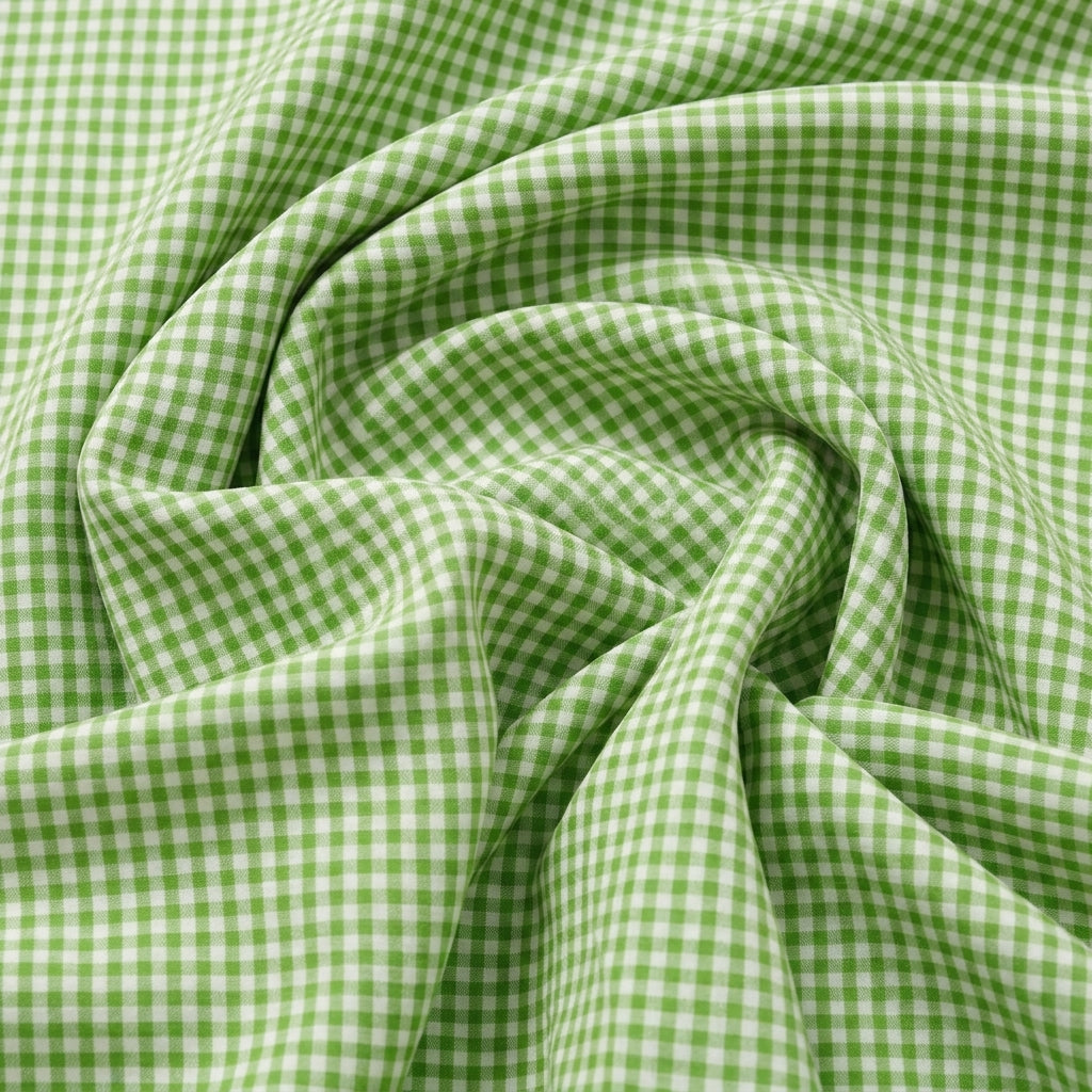 Swirled Green Checked Cotton Fabric Showing Drape