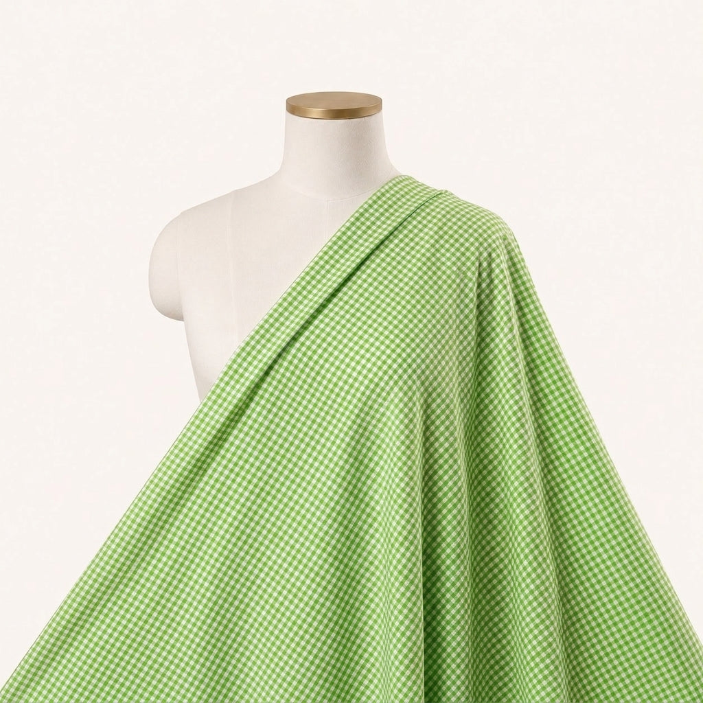 Green Checked Cotton Fabric Draped as a saree