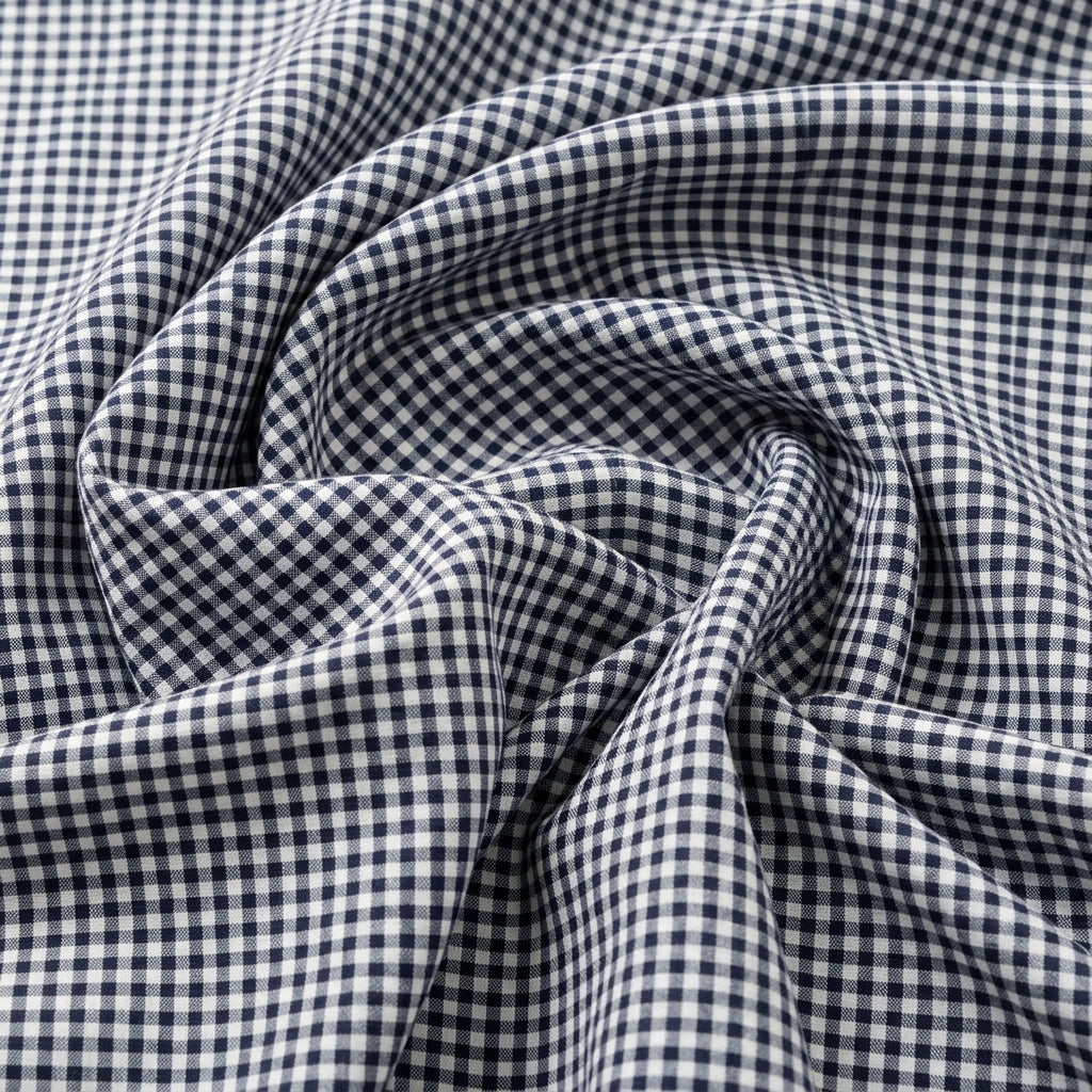 Swirled Black Checked Cotton Fabric Showing Drape