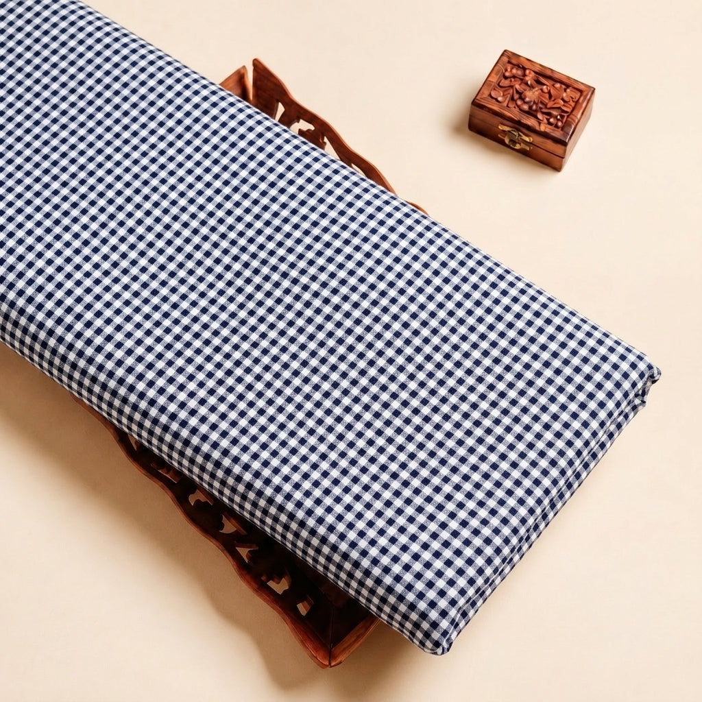 Black Checked Cotton Fabric, folded