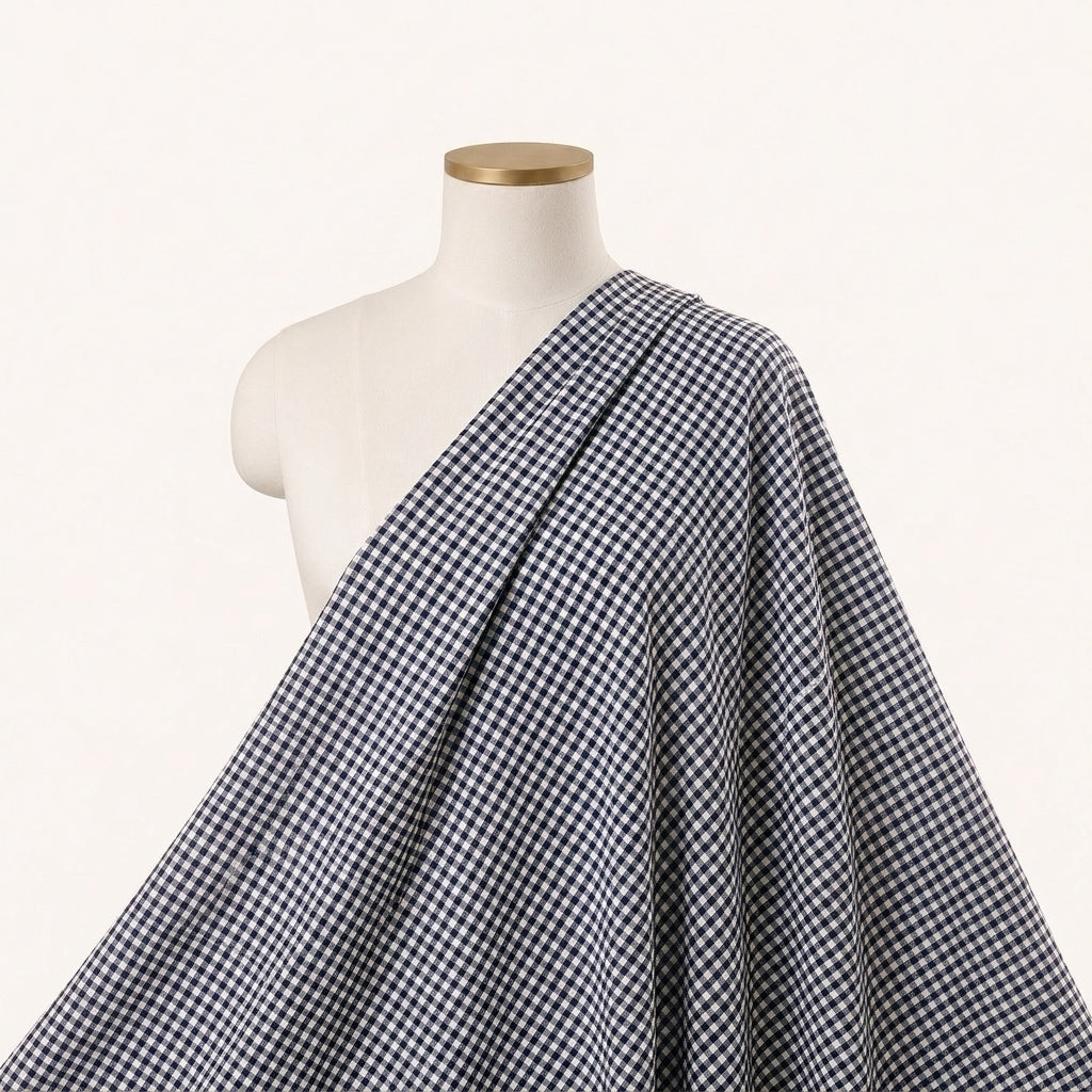 Black Checked Cotton Fabric Draped as a saree
