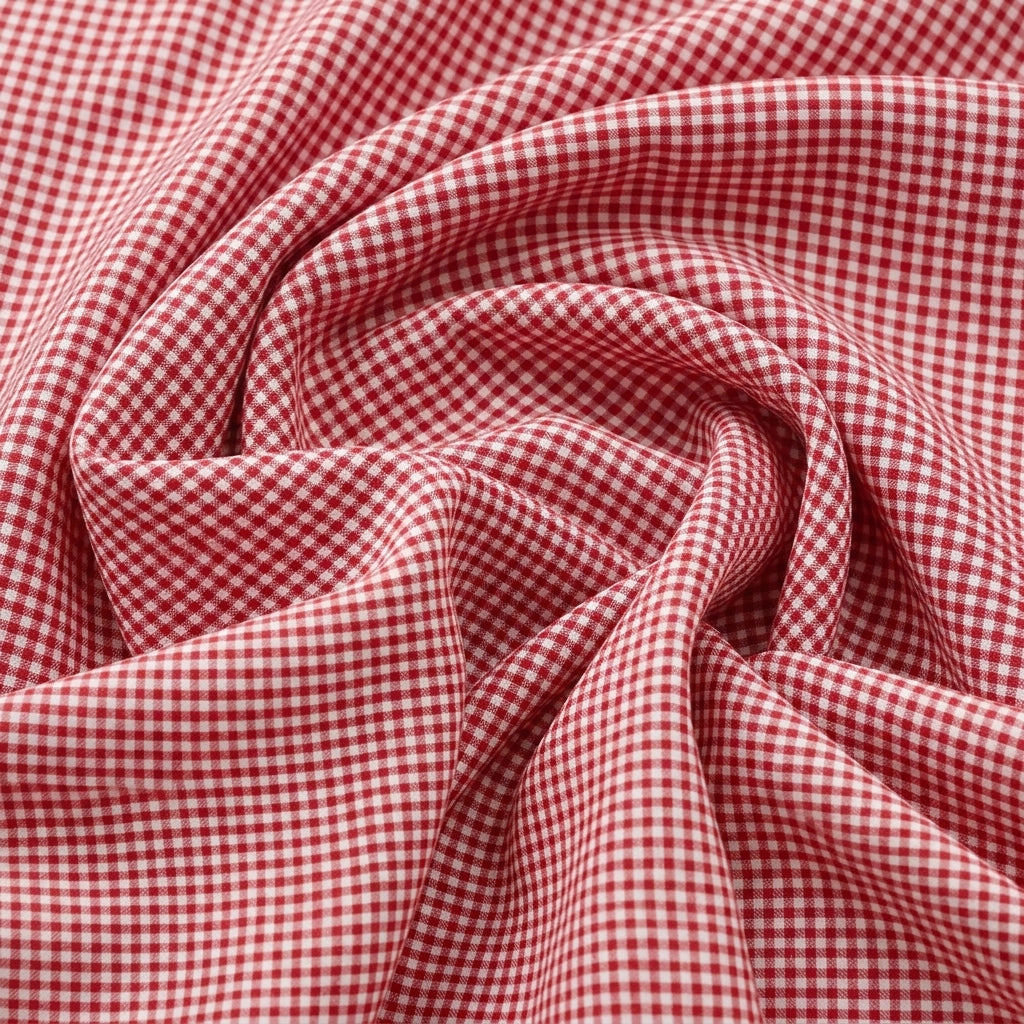 Swirled Red Checked Cotton Fabric Showing Drape