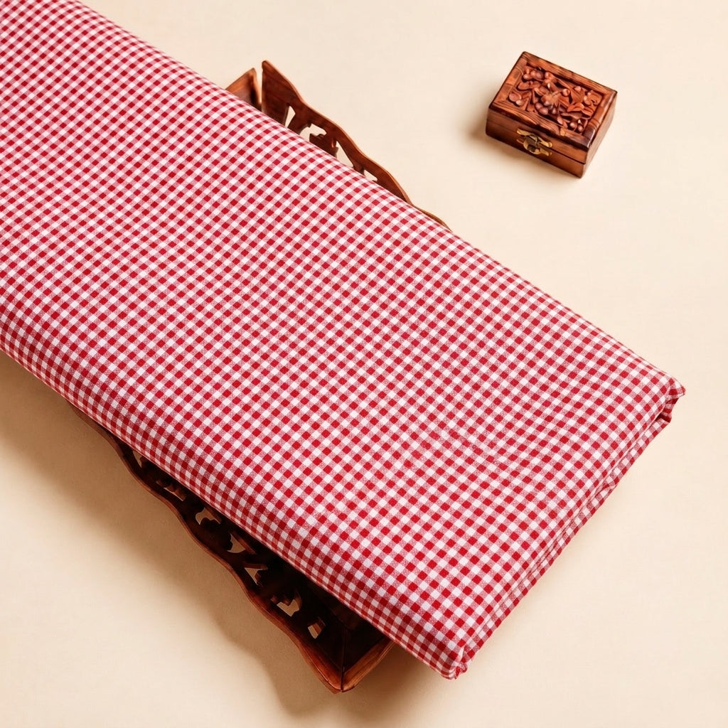 Red Checked Cotton Fabric, folded