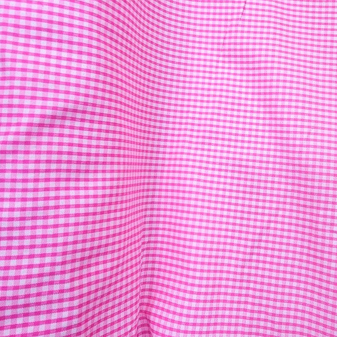 Pink Checked Cotton Fabric, laid flat