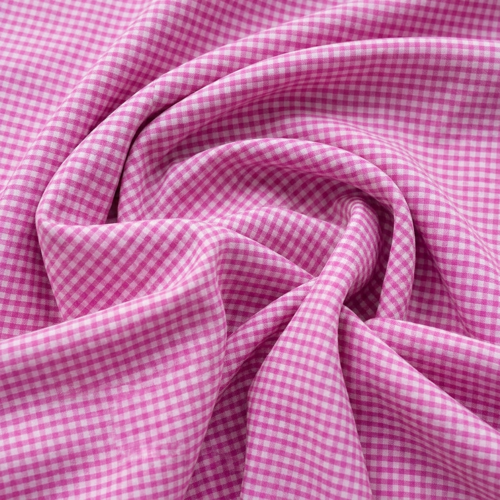 Swirled Pink Checked Cotton Fabric Showing Drape