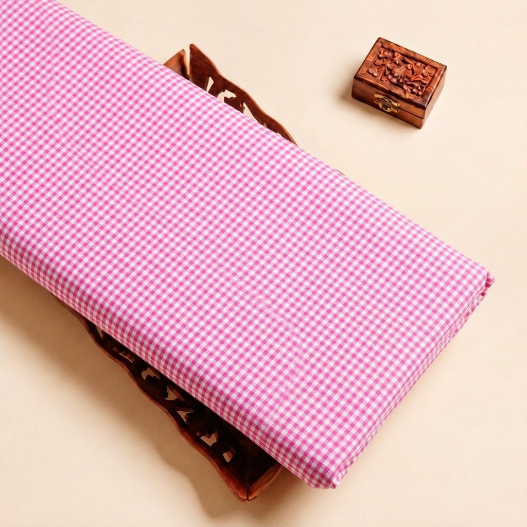 Pink Checked Cotton Fabric