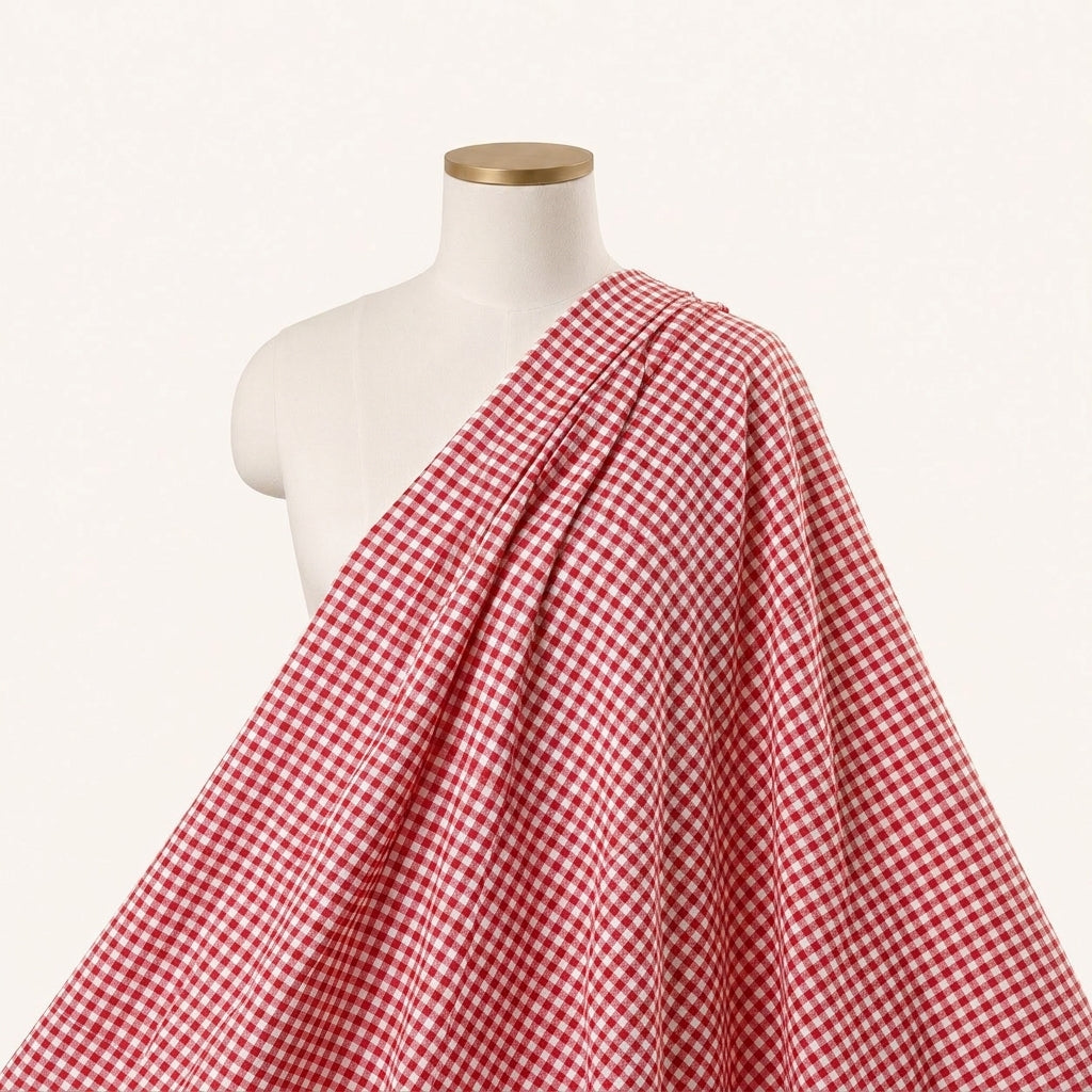 Red Checked Cotton Fabric Draped as a saree