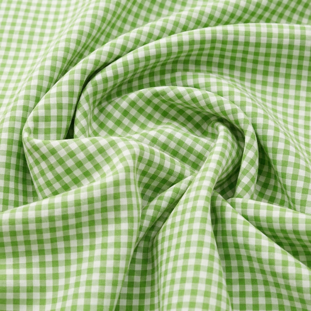 Swirled Green Checked Cotton Fabric Showing Drape