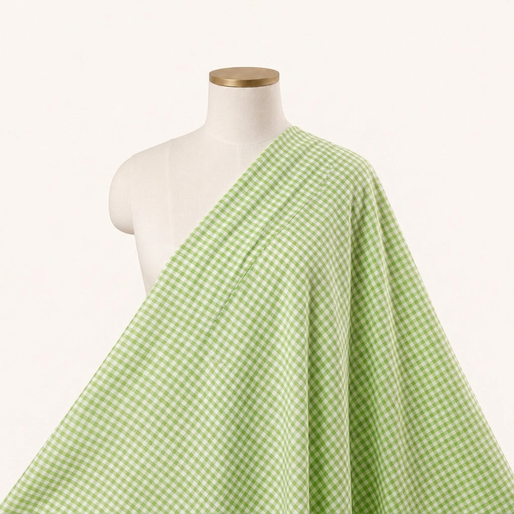 Green Checked Cotton Fabric Draped as a saree