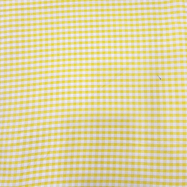 Yellow Checked Cotton Fabric, laid flat