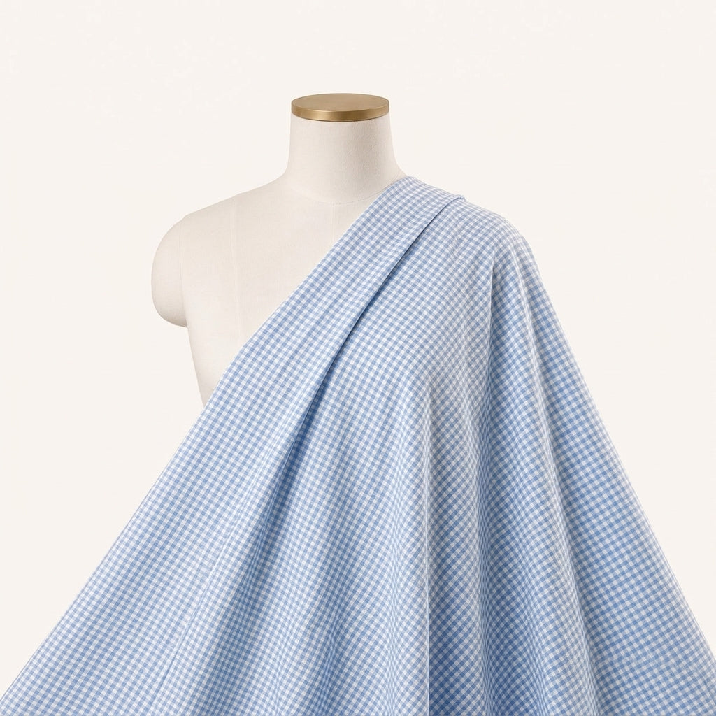 Blue Checked Cotton Fabric Draped as a saree