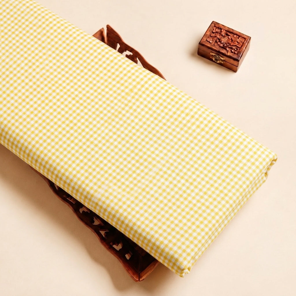 Light Yellow Checked Cotton Fabric