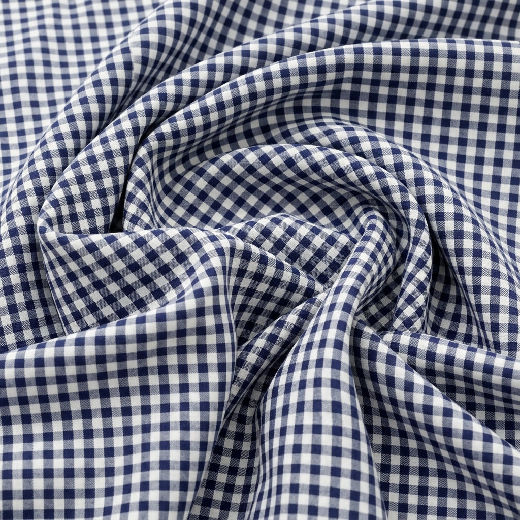 Swirled Black Checked Cotton Fabric Showing Drape