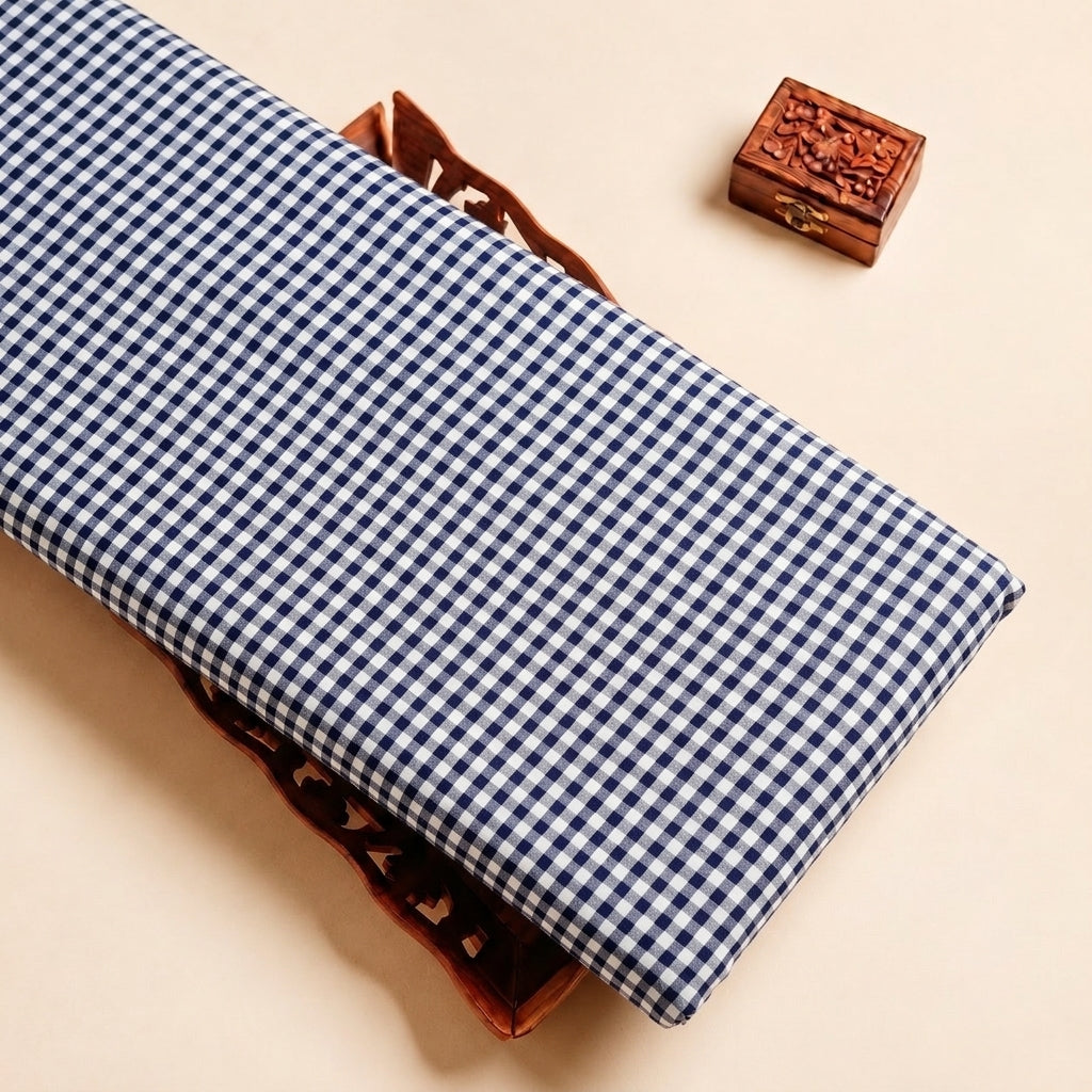 Black Checked Cotton Fabric, folded