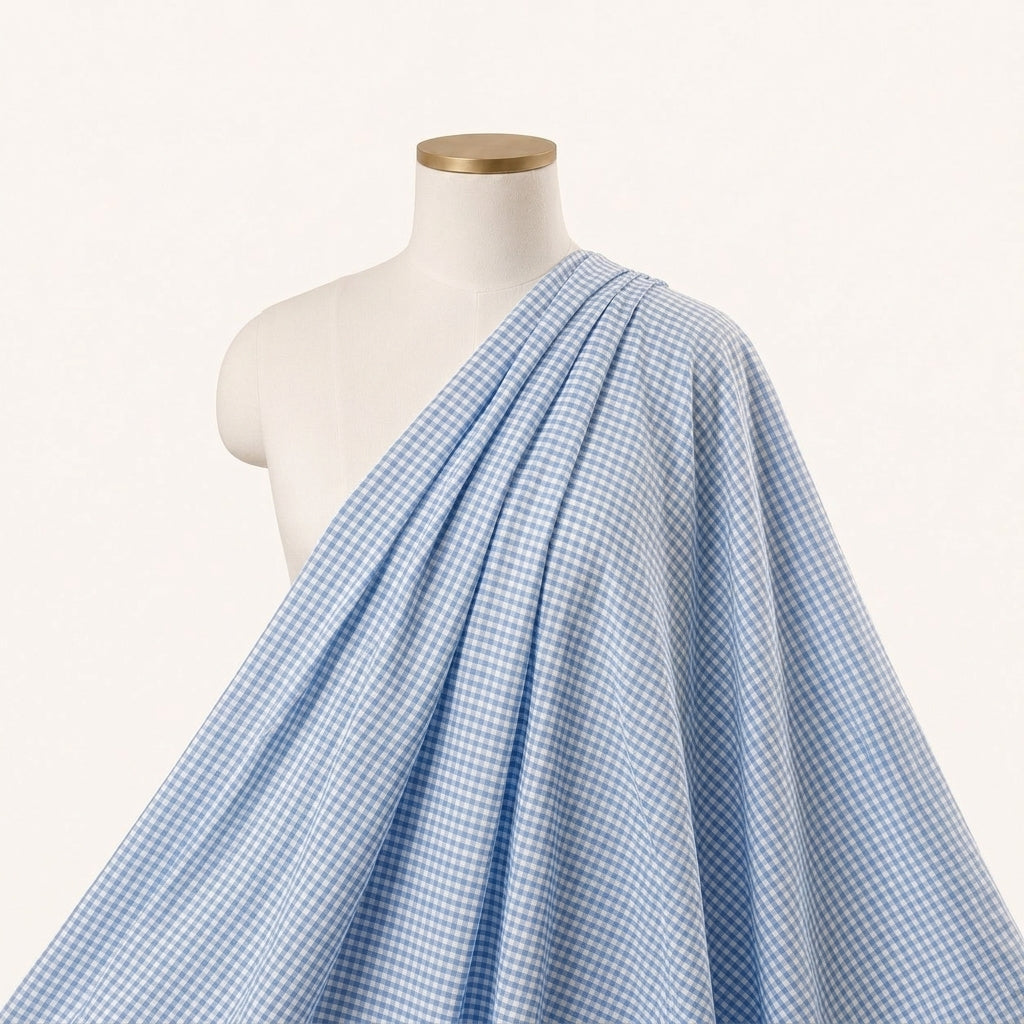 Blue Checked Cotton Fabric Draped as a saree