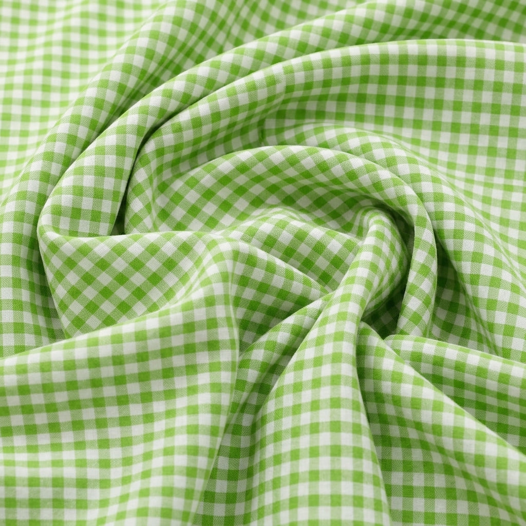 Swirled Green Checked Cotton Fabric Showing Drape
