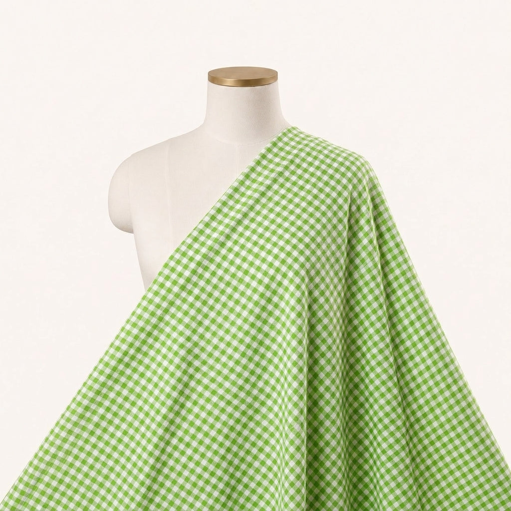 Green Checked Cotton Fabric Draped as a saree