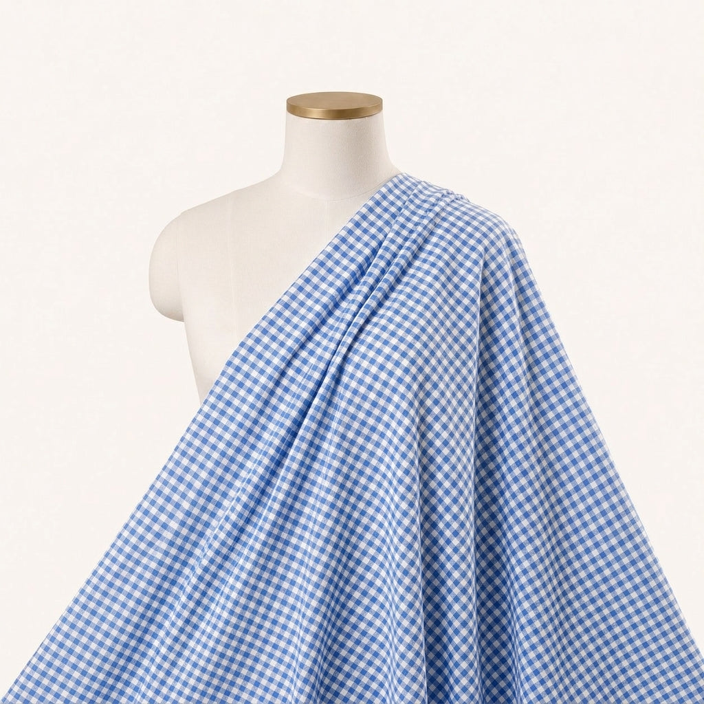 Blue Checked Cotton Fabric Draped as a saree