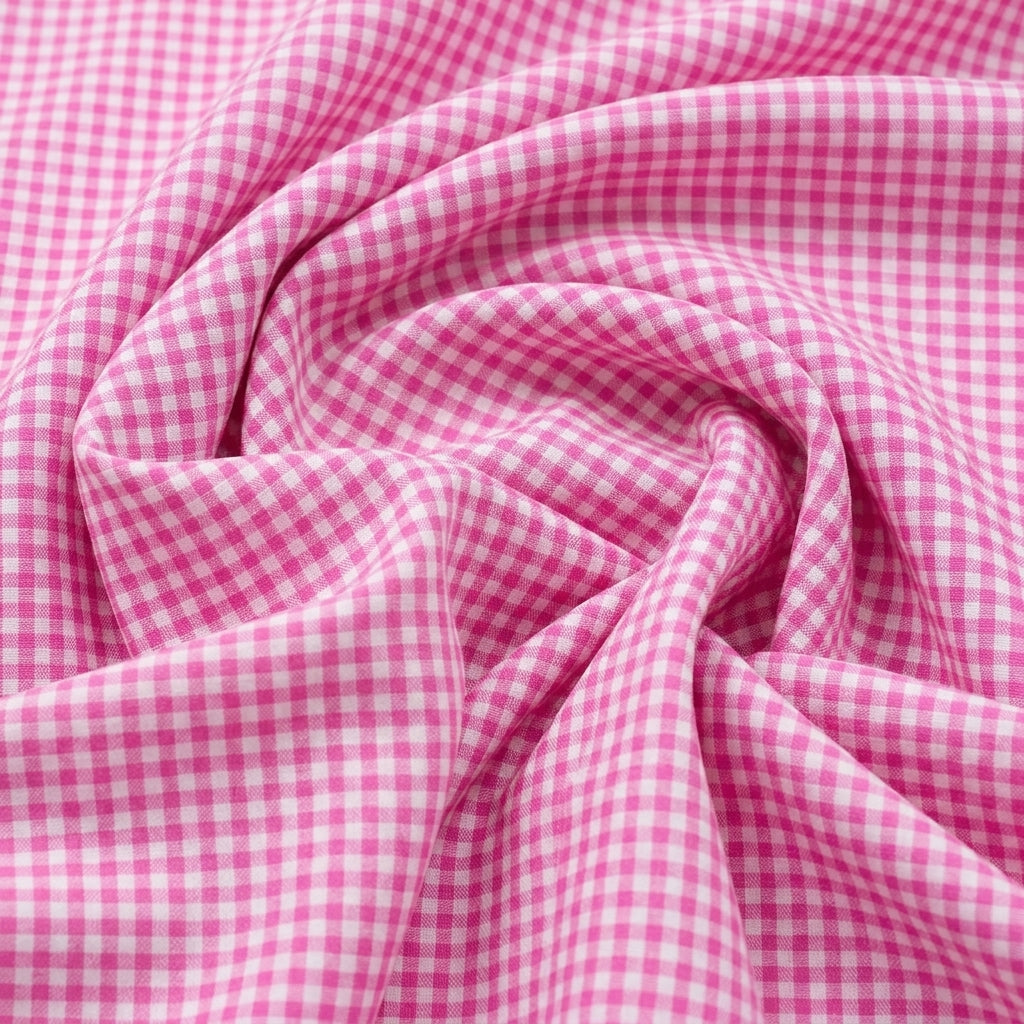 Swirled Pink Checked Cotton Fabric Showing Drape