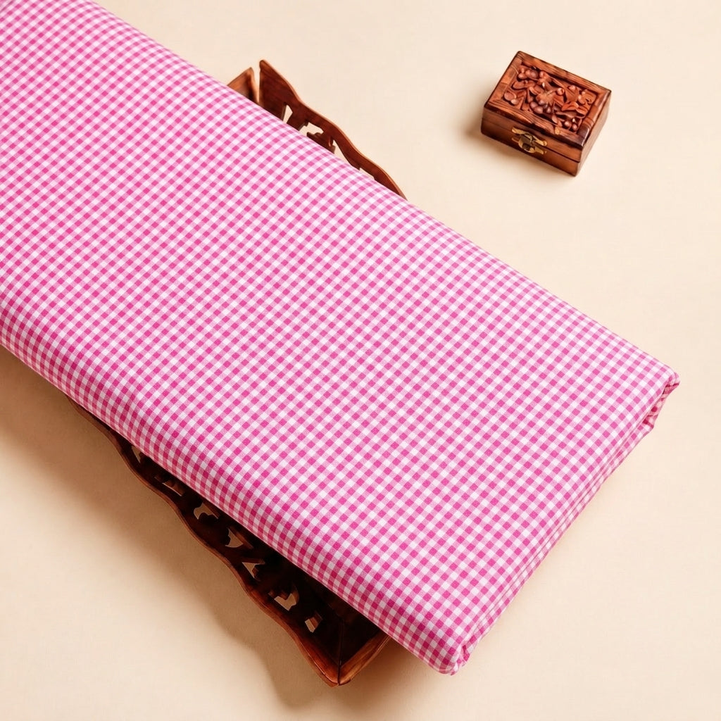 Pink Checked Cotton Fabric