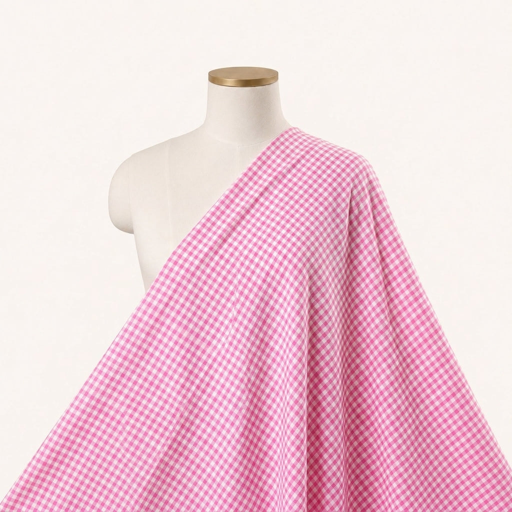 Pink Checked Cotton Fabric Draped as a saree