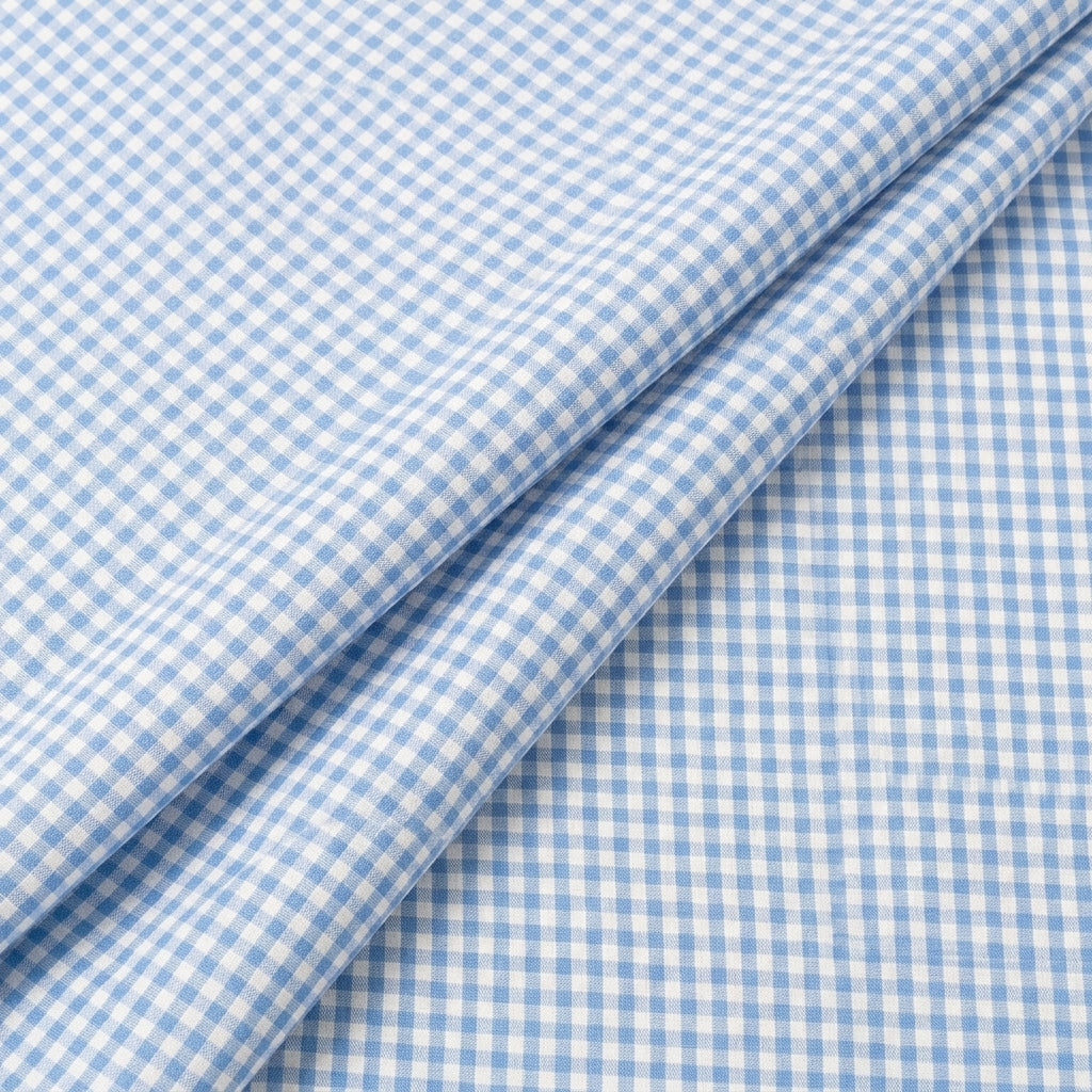 Folded Blue Checked Cotton Fabric