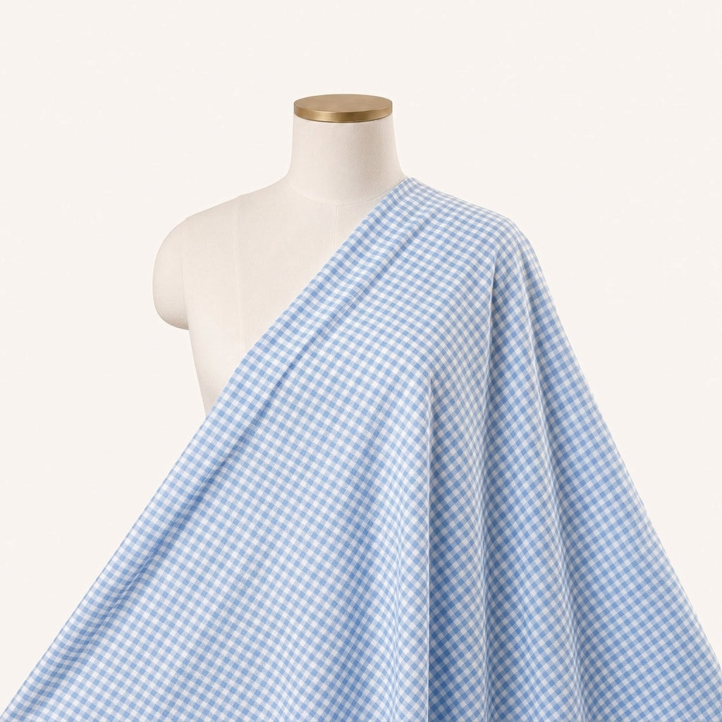 Blue Checked Cotton Fabric Draped as a saree
